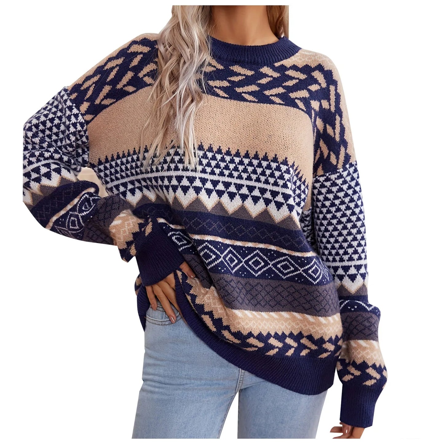 Pull Femme Géométrique Noir et Beige