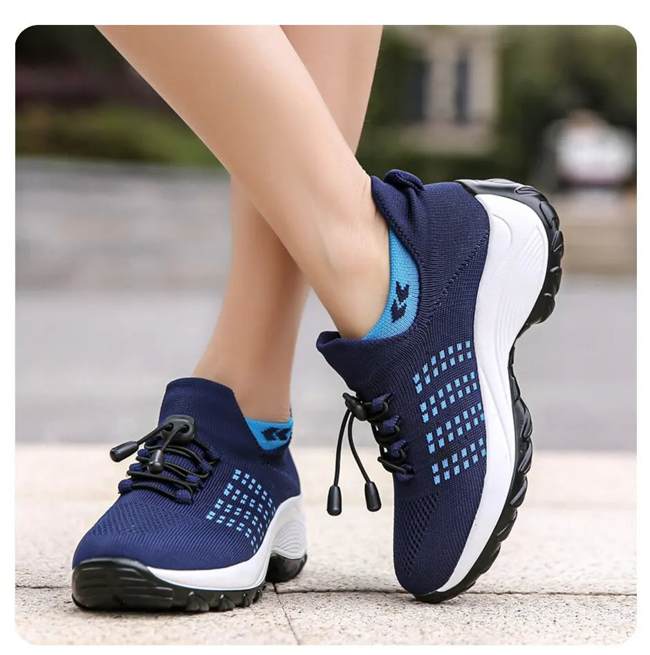 Chaussures running féminines bleues à lacets - LuxeStyle