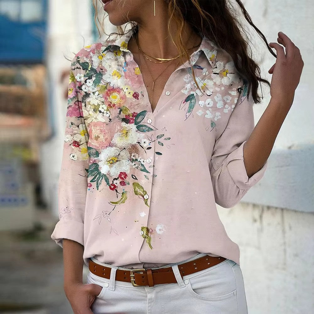 Blouse Été Fleuri Manches Longues pour Femme