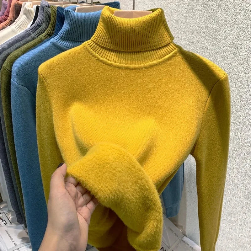 Pull Femme Laine Miel à Col Roulé Doux
