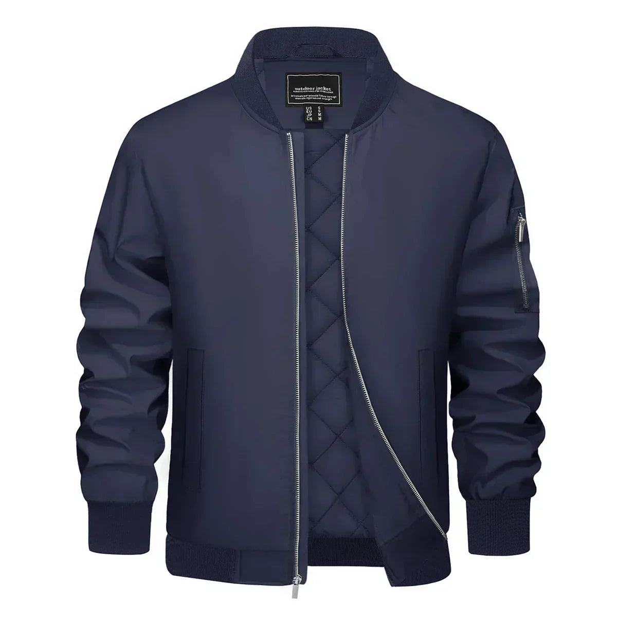 Blouson cuir brun avec fermeture éclair et poches latérales