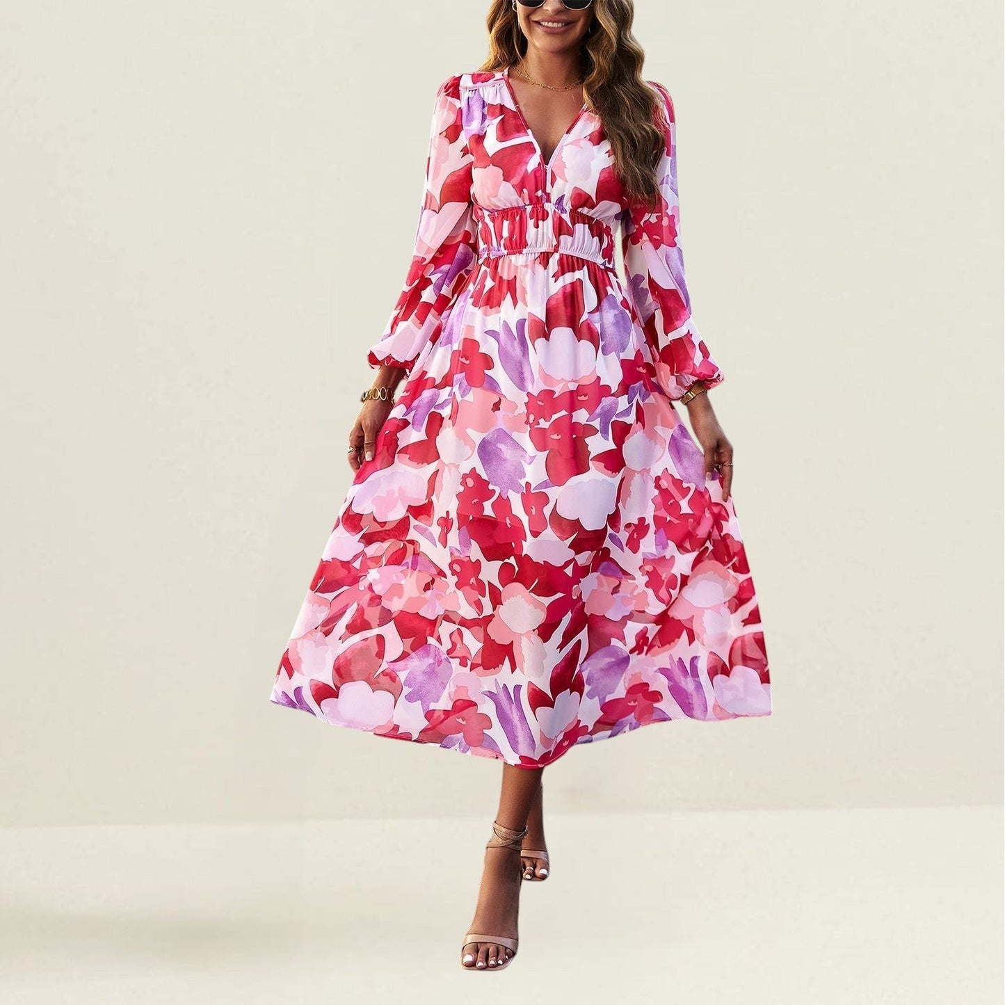 ZayFlow™ – Robe Longue Femme Élégante en Polyester Fluide Manches Longues