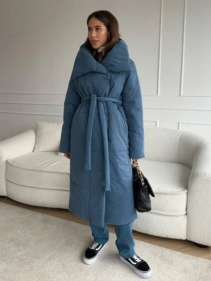 Manteau Hiver Élégant Doublé avec Ceinture pour Femme