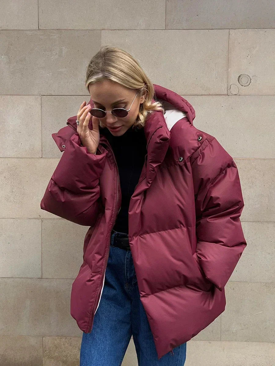 Manteau Hiver Élégant avec Capuche et Poches pour Femme