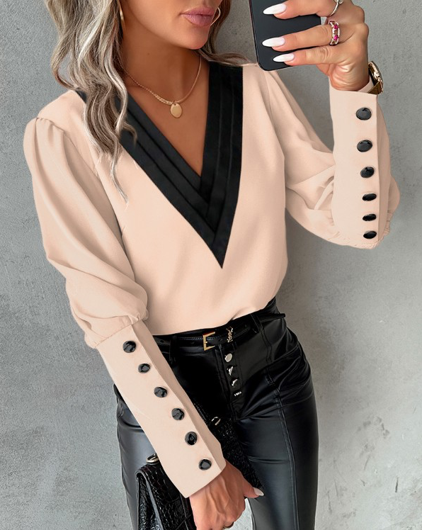 Chemisier femme détendu à col V manches longues