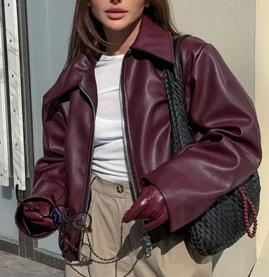 Veste Blazer Féminine en Cuir Imité - Taille Décontractée Chic avec Col Élégant