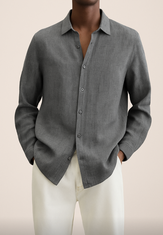 Chemise Homme Lin Clair Manches Longues - LuxeStyle