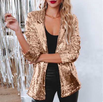 Blazer Élégant à Paillettes Glamour Femme