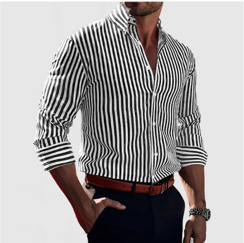 Chemise Homme Rayures Marines Manches Longues