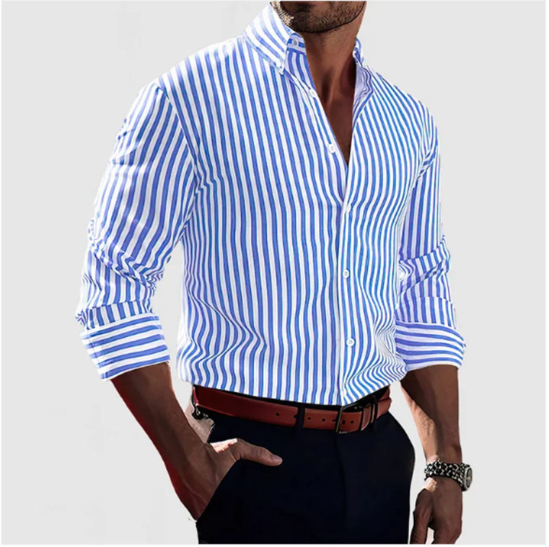 Chemise Homme Rayures Marines Manches Longues