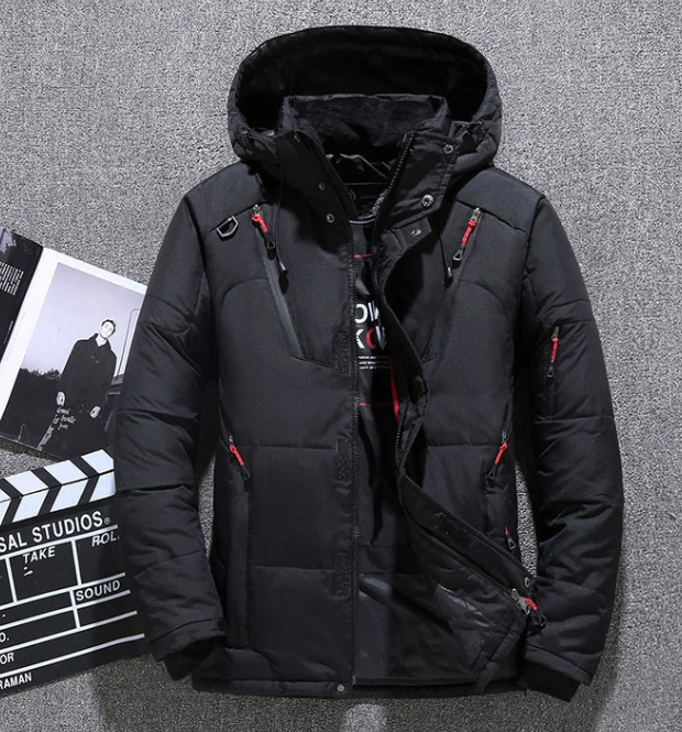 Veste de ski homme rouge avec capuche et poches