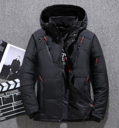 Veste de ski homme rouge avec capuche et poches