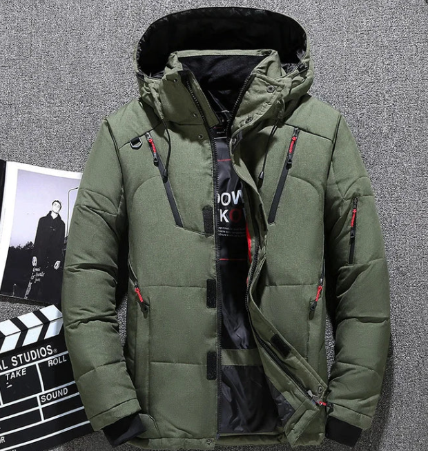 Veste de ski homme rouge avec capuche et poches
