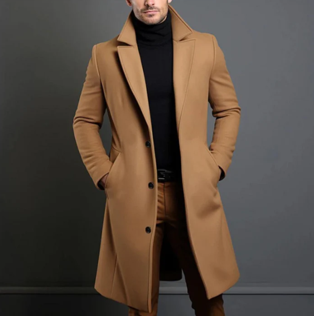 Manteau homme hivernal en laine brune élégant - LuxeStyle