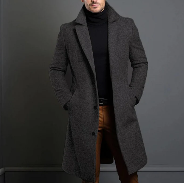 Manteau homme hivernal en laine brune élégant