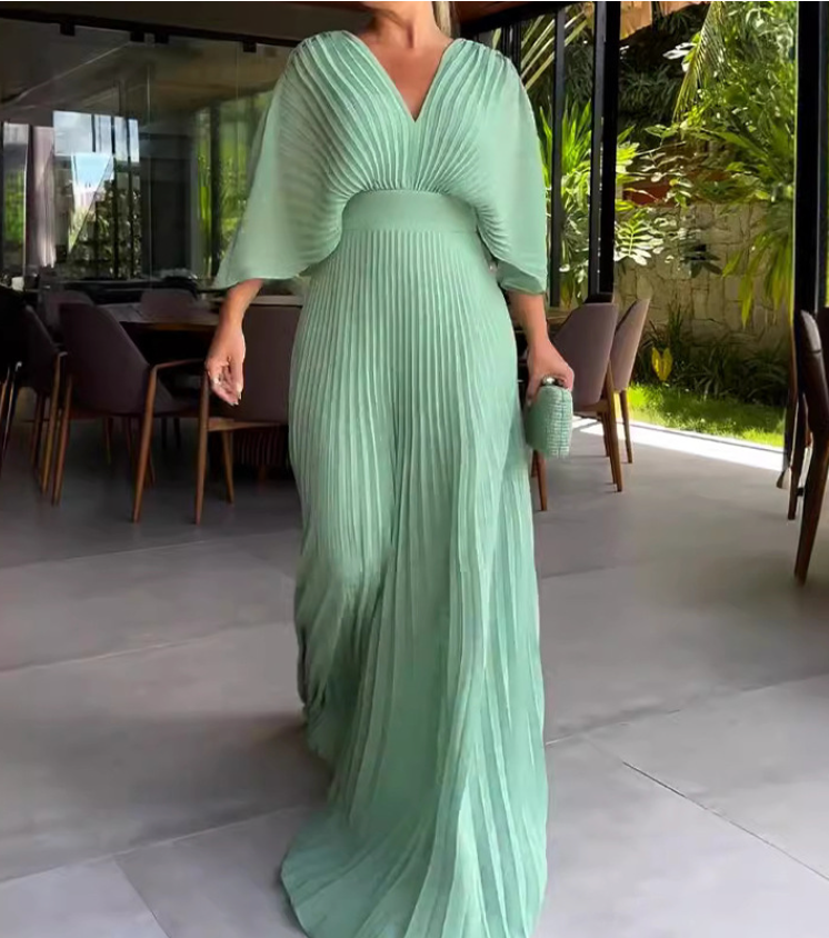 Robe Été Longue Plissée Jaune Citron pour Femme