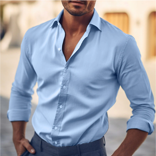 Chemise homme décontractée bleu ciel à manches longues - LuxeStyle