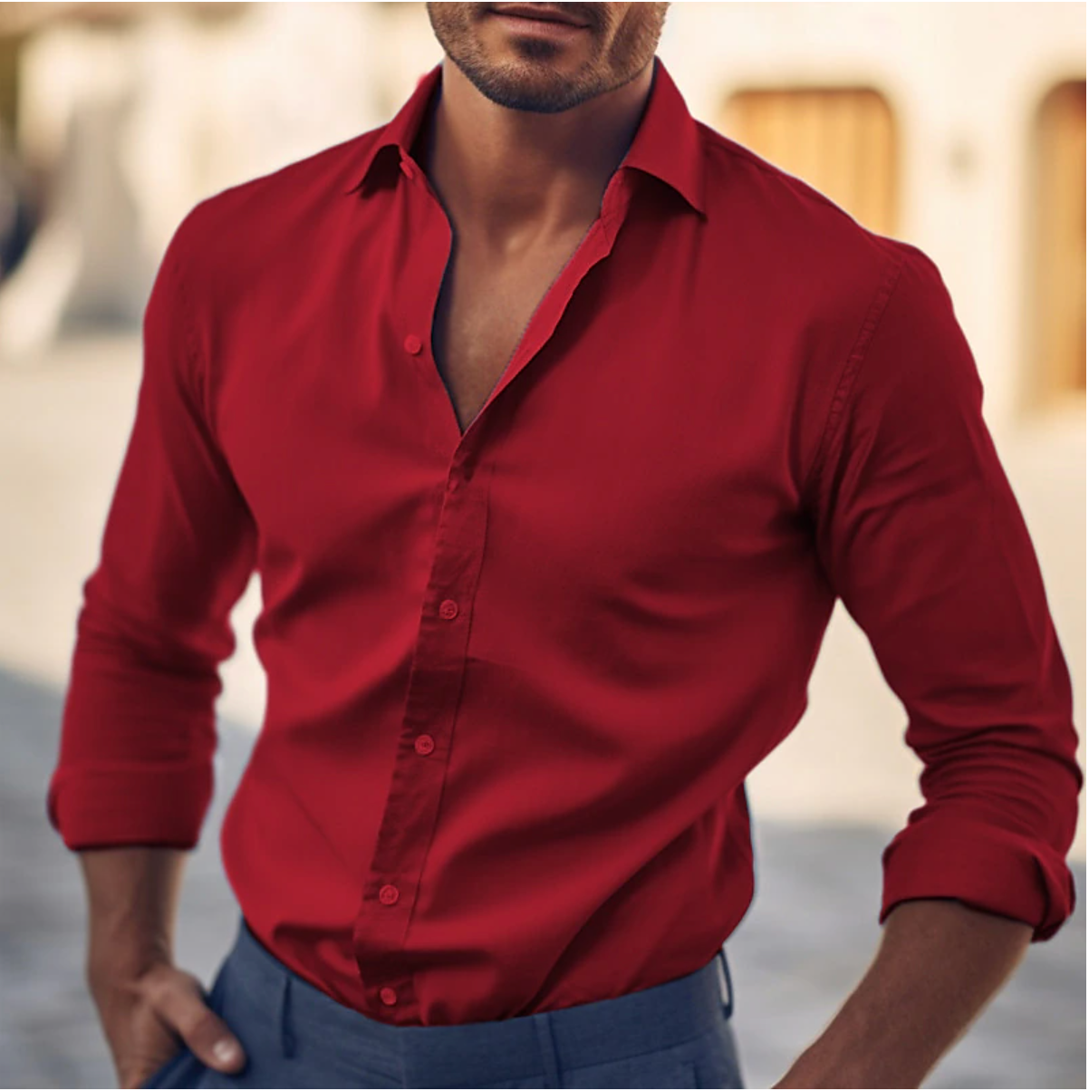 Chemise homme décontractée bleu ciel à manches longues