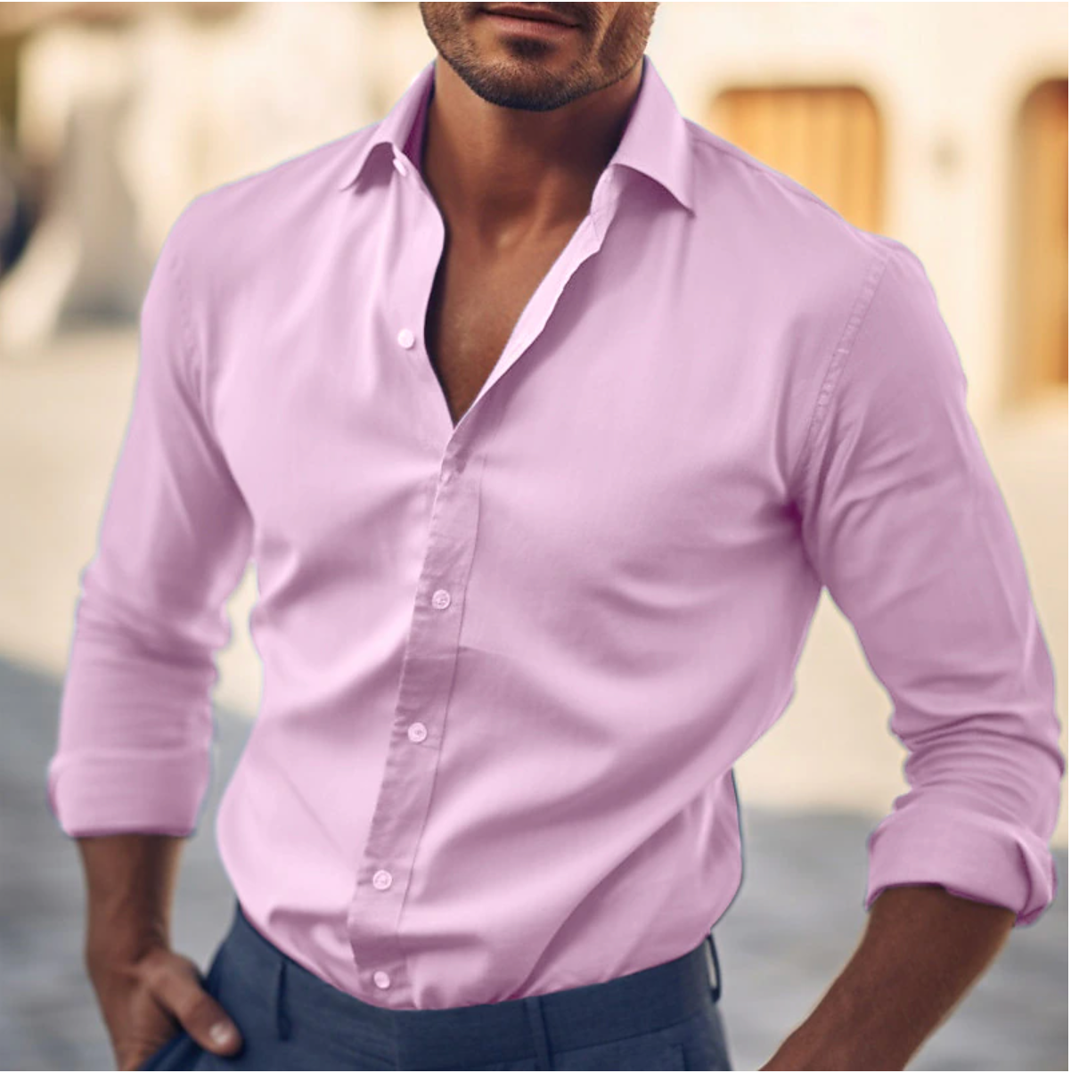 Chemise homme décontractée bleu ciel à manches longues