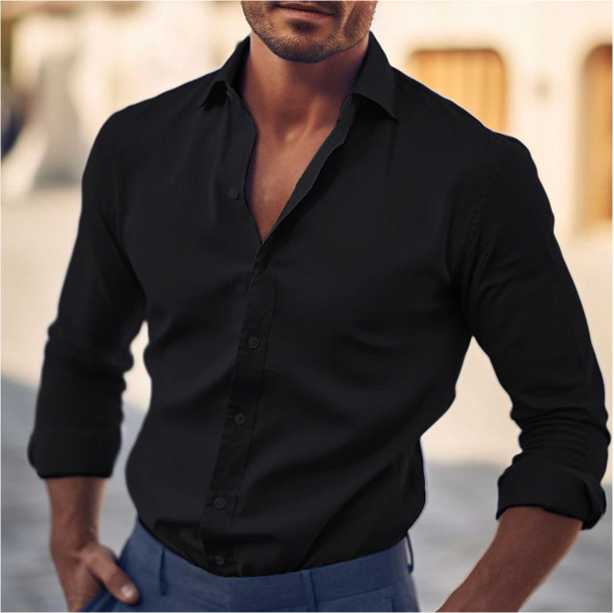 Chemise homme décontractée bleu ciel à manches longues