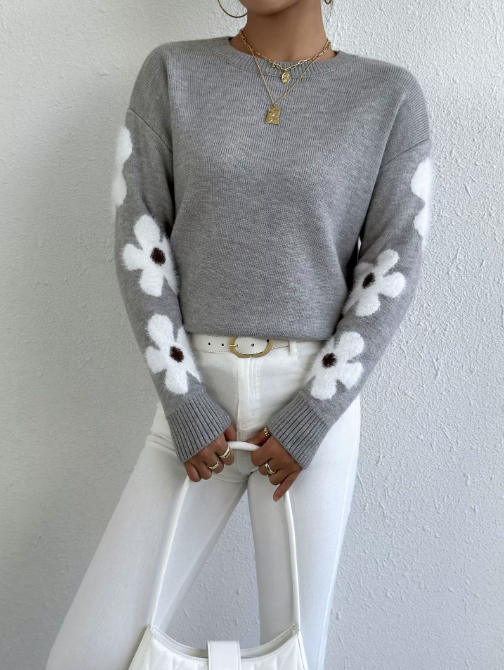Pull Femme Floral Doux et Chaud pour Hiver