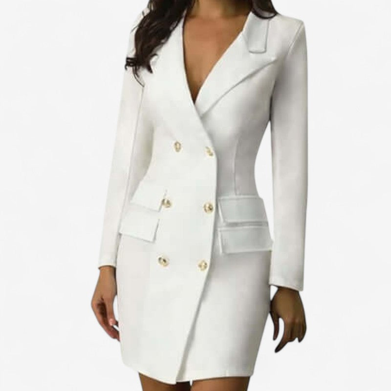 Blazer Élégant Manches Longues avec Ceinture et Poches