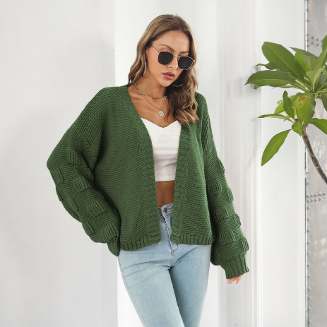 Cardigan Tricot Féminin Manches Longues Naturel