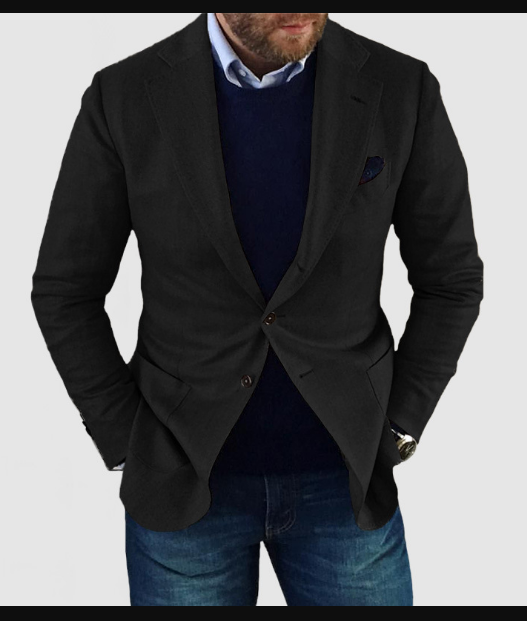 Blazer Homme Noir Élégant avec Poche Revers