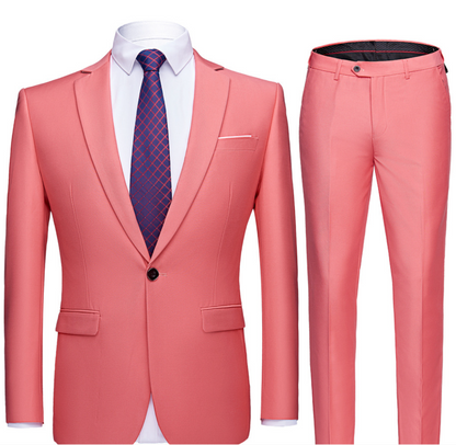 Costume Homme Classique Bleu avec Chemise à Rayures et Cravate Élégante