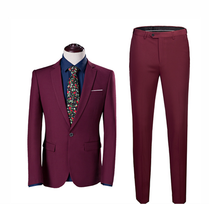 Costume Homme Classique Bleu avec Chemise à Rayures et Cravate Élégante