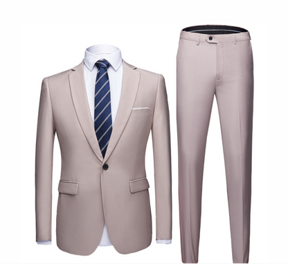 Costume Homme Classique Bleu avec Chemise à Rayures et Cravate Élégante