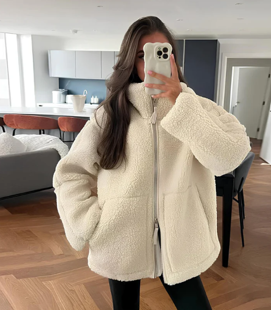 Veste Cuir Douce Femme - Manteau Élégant Chaud en Peluche avec Col Montant & Tissu Confortable - LuxeStyle
