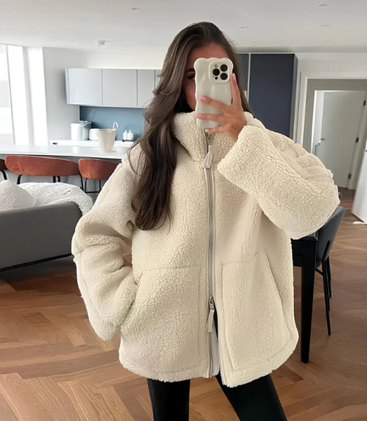 Veste Cuir Douce Femme - Manteau Élégant Chaud en Peluche avec Col Montant & Tissu Confortable - LuxeStyle