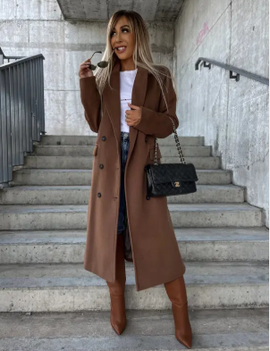 Manteau Femme Élégant Long Hiver avec Ceinture Réversible