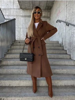Manteau Femme Élégant Long Hiver avec Ceinture Réversible - LuxeStyle