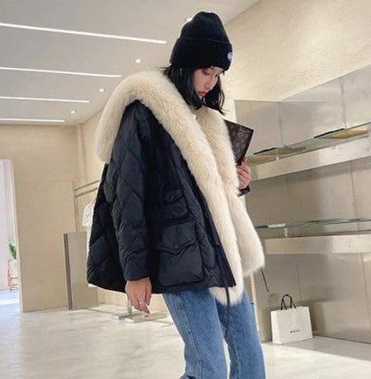 Veste Hivernale Femme À Col Fourrure Synthétique Fermeture Éclair