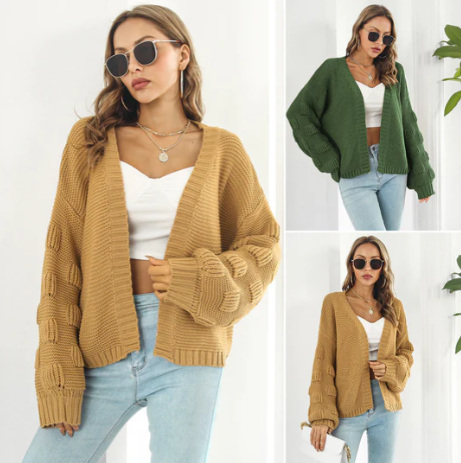 Cardigan Tricot Féminin Manches Longues Naturel - LuxeStyle