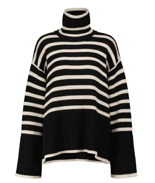 Pull Femme Rayé Col Roulé décontracté