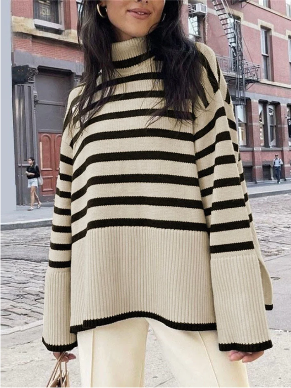 Pull Femme Rayé Col Roulé décontracté - LuxeStyle