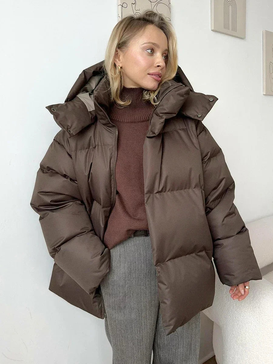 Parka hivernale brune femme à capuchon - LuxeStyle