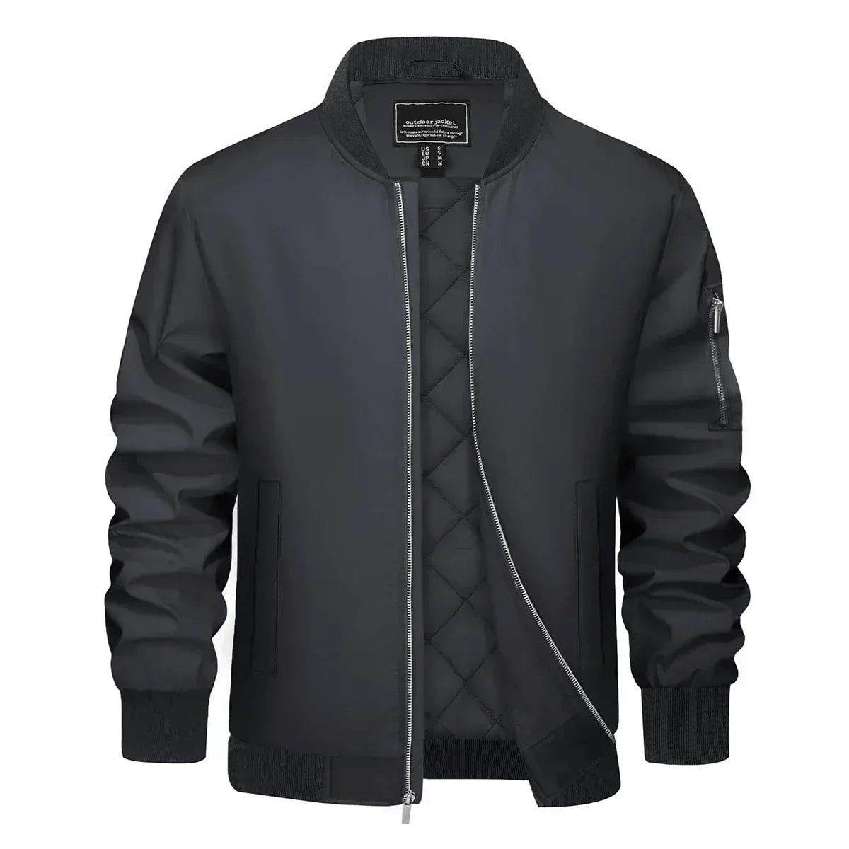 Blouson cuir brun avec fermeture éclair et poches latérales