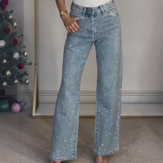 Jean Femme Élégant à Taille Élevée avec Paillettes - LuxeStyle