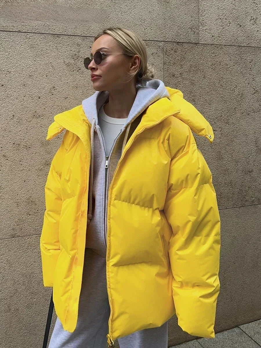 Manteau Hiver Élégant avec Capuche et Poches pour Femme