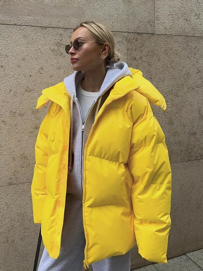 Manteau Hiver Élégant avec Capuche et Poches pour Femme