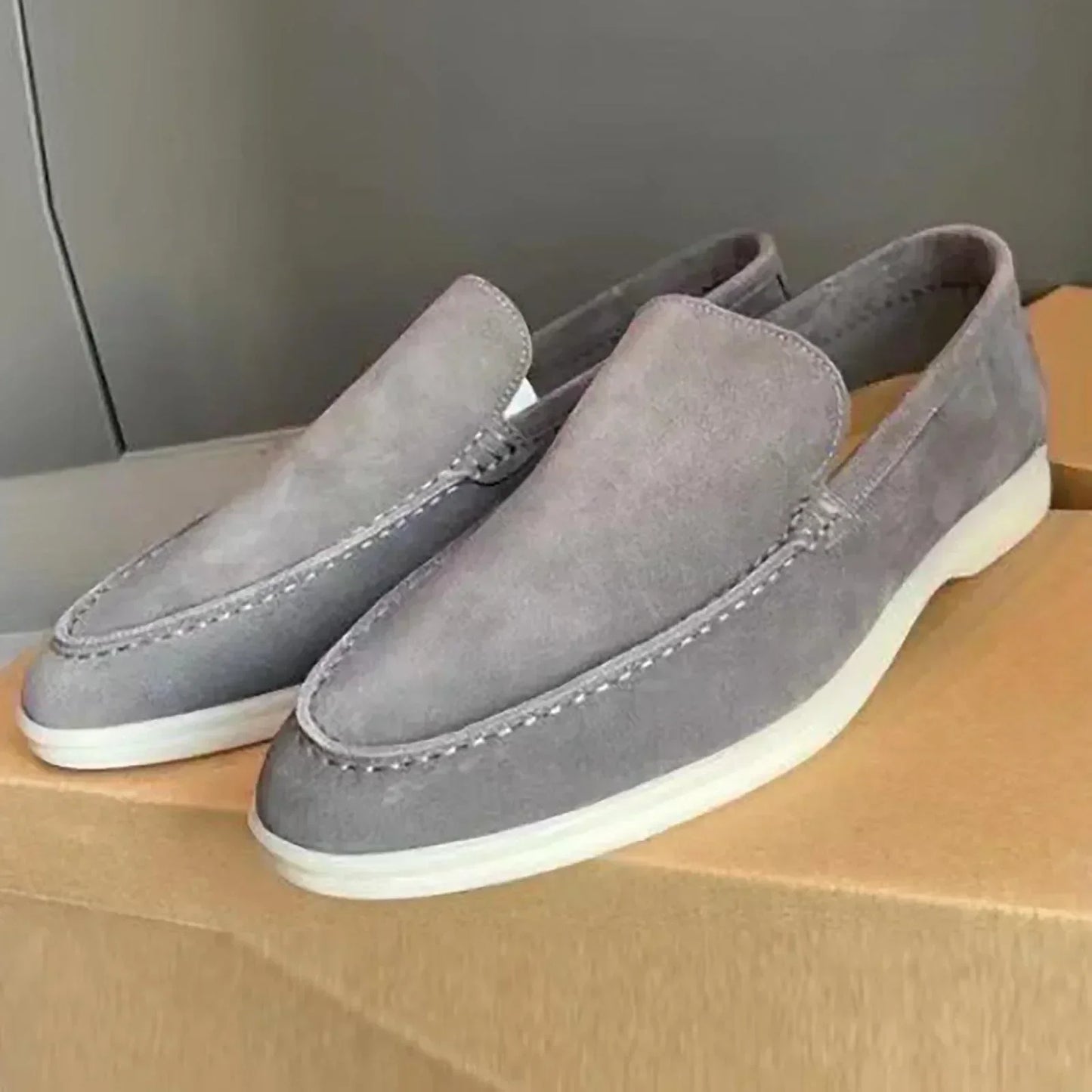 Mocassins cuir brun homme semelle crème