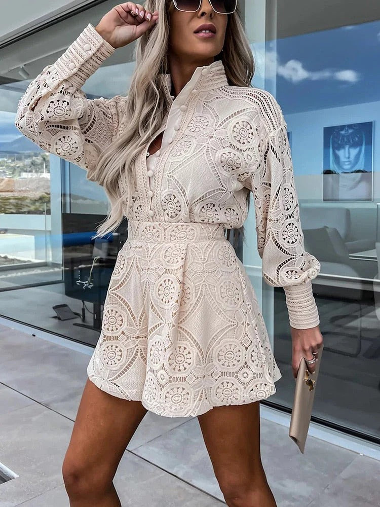 Ensemble Deux Pièces Été pour Femme - Blouse à Manches et Short Court
