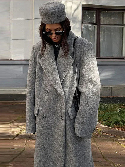 Manteau Femme Élégant à Col Montant et Fermeture Double pour Automne et Hiver - LuxeStyle