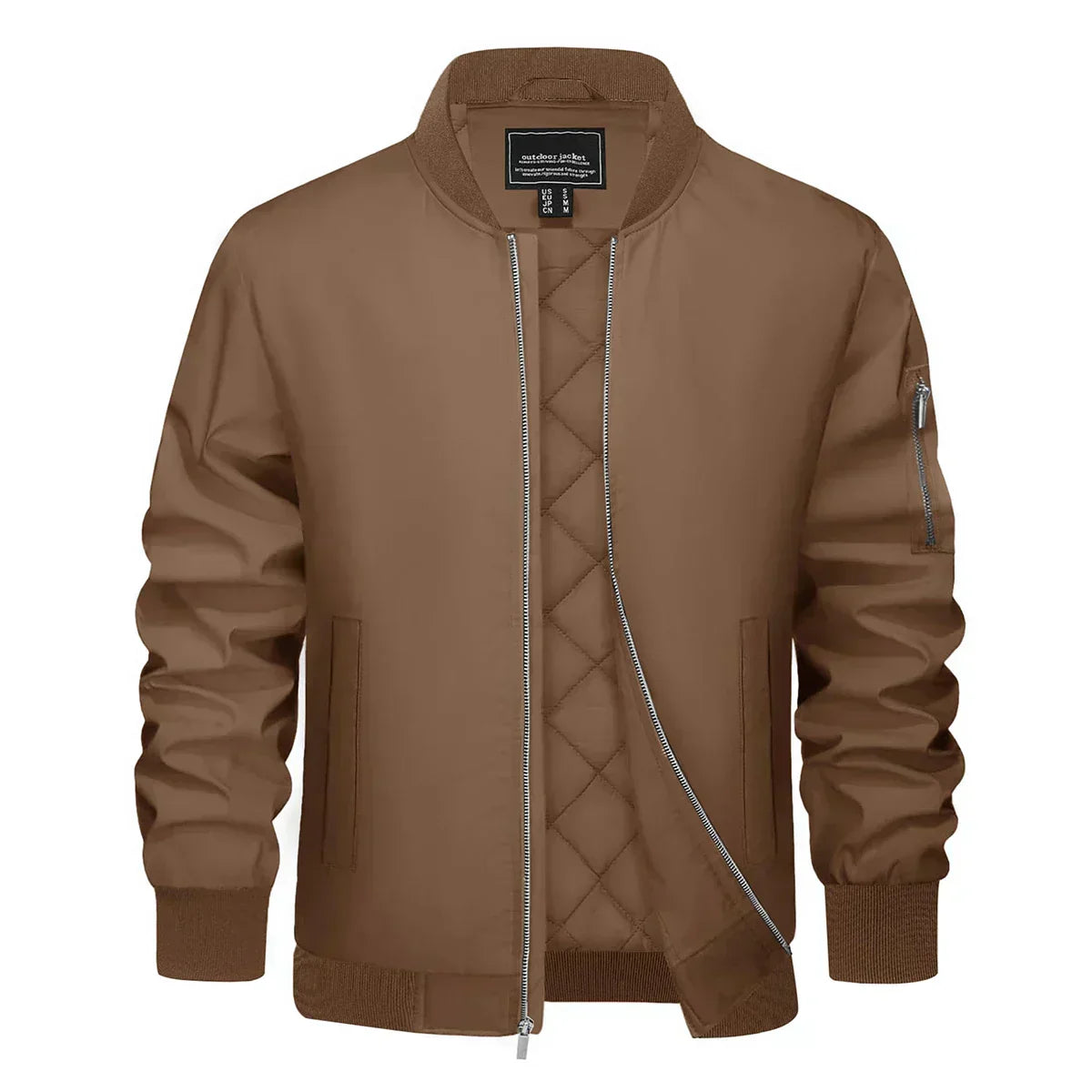 Blouson cuir brun avec fermeture éclair et poches latérales - LuxeStyle