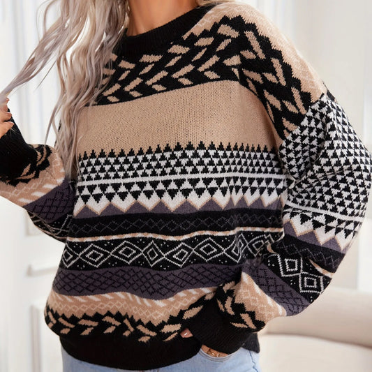 Pull Femme Géométrique Noir et Beige - LuxeStyle