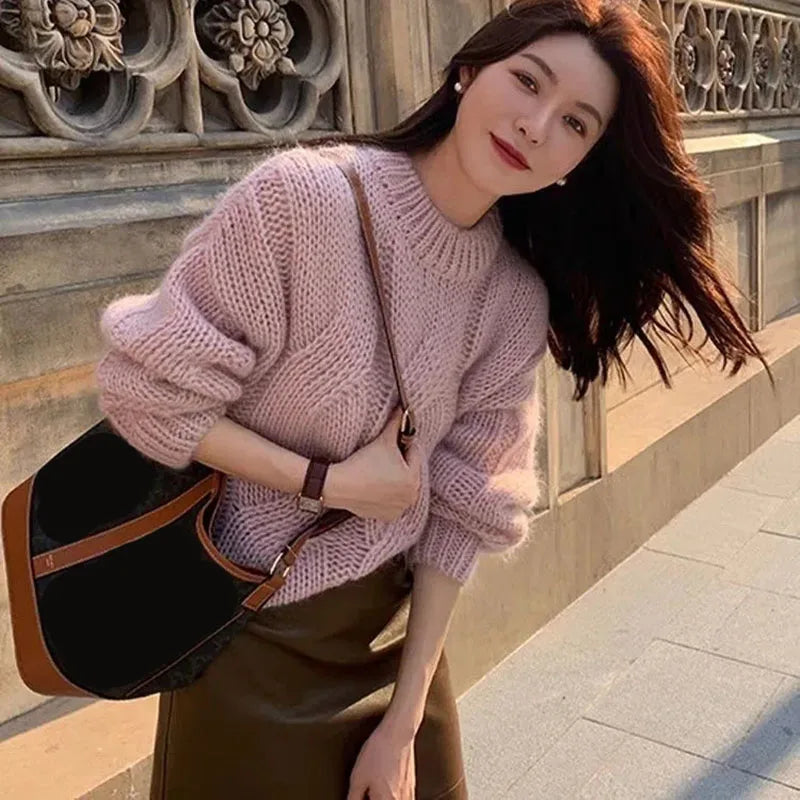 Pull Femme Col Rond Élégant Hiver